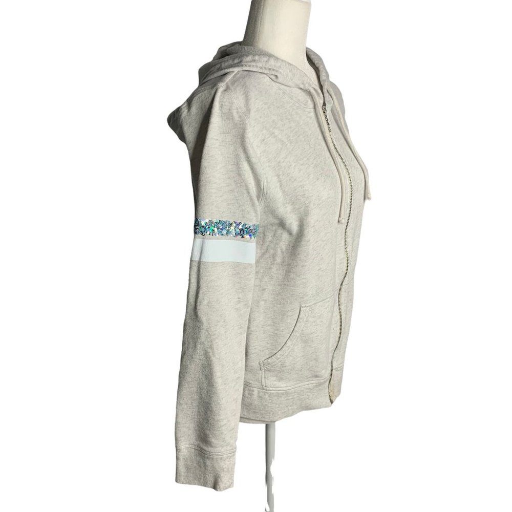 Victoria's Secret Full Zip Hooded Sweatshirt M Grey Sequins Pockets Long Sleeve - Picture 7 of 8